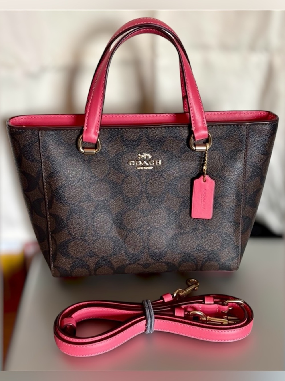 Coach Mini in Signature Brown with Pink Trim